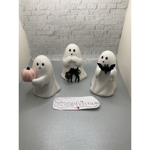 Target Hyde & EEK! Ceramic Ghosts With Bat, Pink Pumpkin and Ghost With Cat - Picture 1 of 8